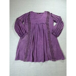 Anandas Collection Purple Crochet Lace Rayon Tunic Top Medium Boho Indie V-Neck